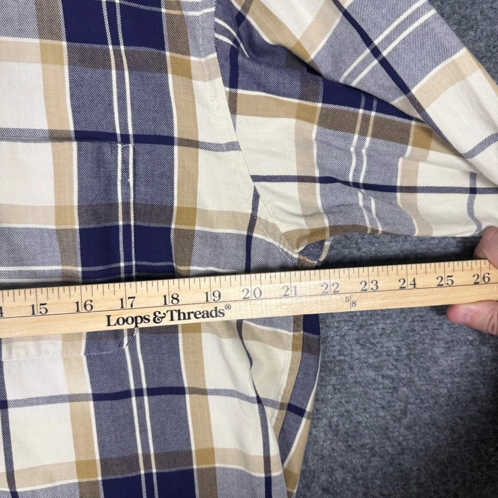 Vintage Banana Republic Plaid Flannel Shirt Men's Medium Blue Tan Long Sleeve